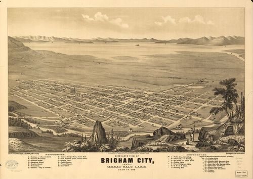 E139 - Birds-eye view of Brigham City and Great Salt Lake Utah Ty - 1875