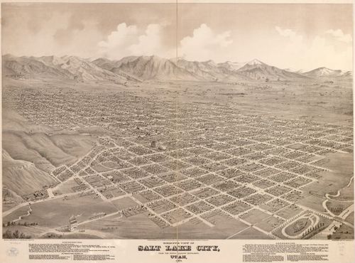 E139 - Birds-eye view of Salt Lake City Utah - 1875