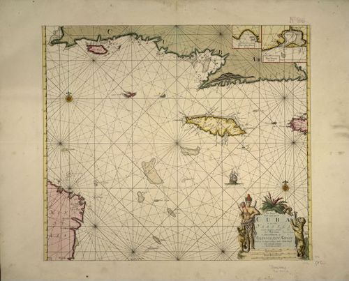 E180 - Pas kaart van de zuyd kust van Cuba en van geheel Yamaica en and're bygeleegen plaatsen - 1712