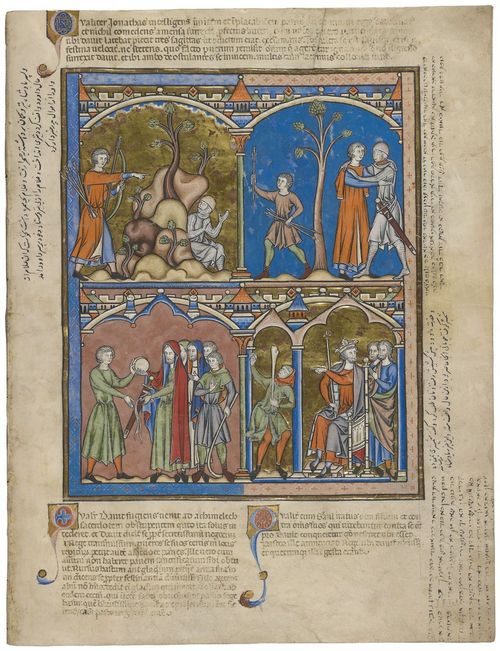 E183.32r - A Tearful Farewell, Ahimelech Provisions David, David Feigns Madness