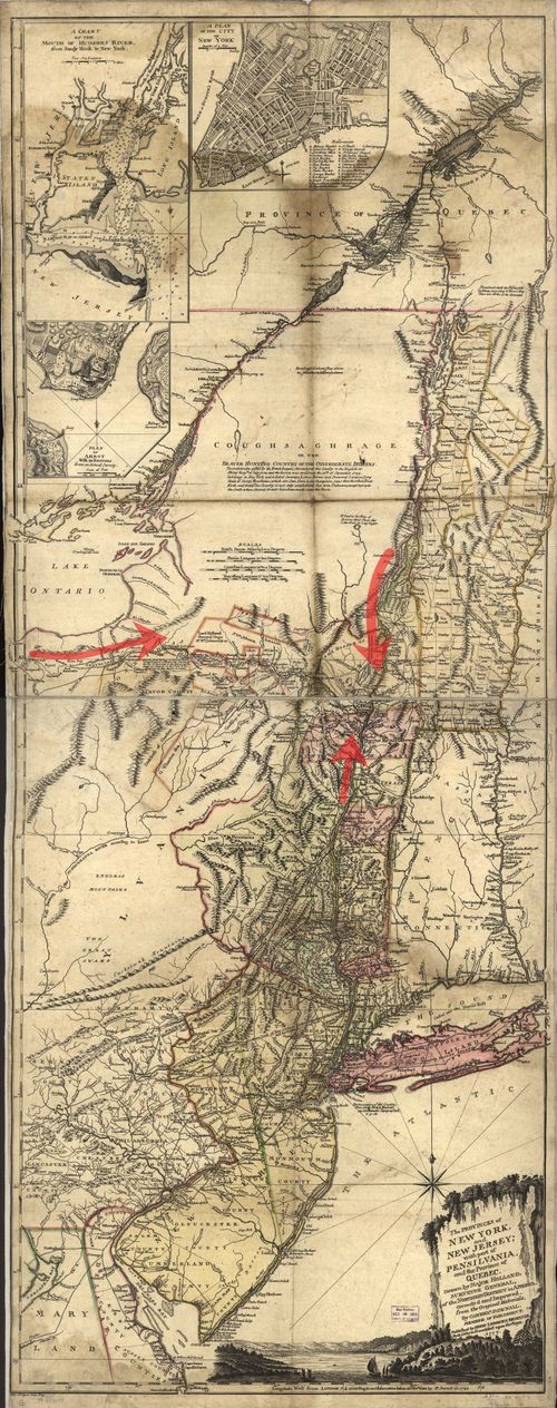 E195 - The Provinces of New York, and New Jersey with part of Pennsylvania, and the Province of Quebec Battle Map - 1777