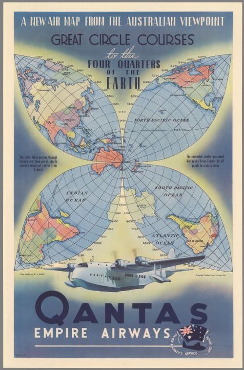 E316 - Qantas Airlines promotional map, Rhys Williams, 1938 (Harry Letterman)