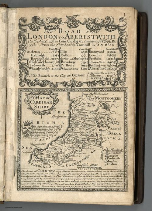 E127.006 - Road from London to Aberistwith (Aberystwyth). Map of Cardiganshire.