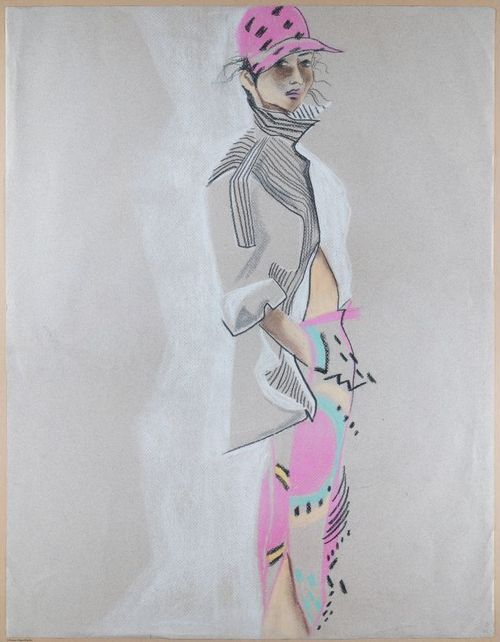 Profile en Chapeau rose, pencil / pastels