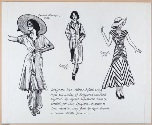 Fashion Timeline, 1930's & 1940's, pen & ink
