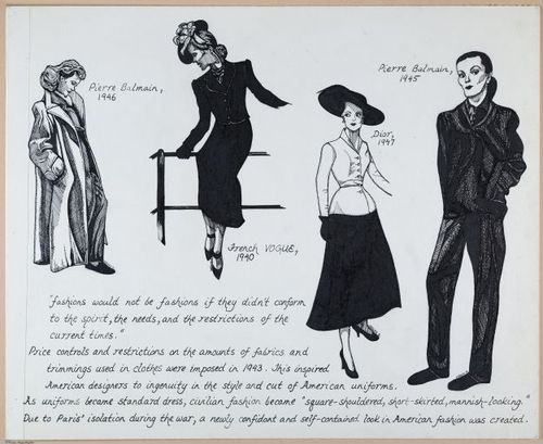 Fashion Timeline, 1930's & 1940's, pen & ink