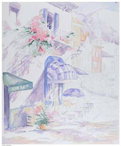 Karen McCombe, watercolor painting class, non-original work. &nbsp;Original by Marilyn Simandle.