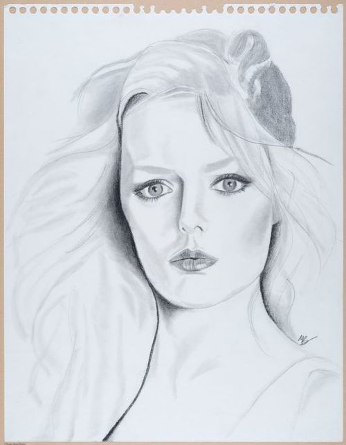 Patti Hansen, Keith's wife, pencil sketch