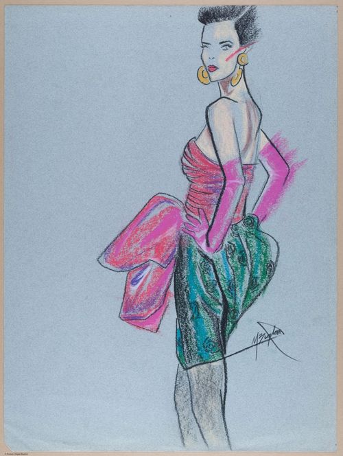 Fashion study, pen / pastels