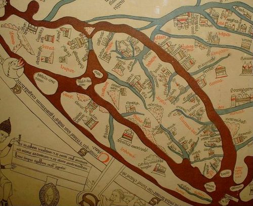 Hereford Mappa Mundi enhanced version with detail of British Isles.