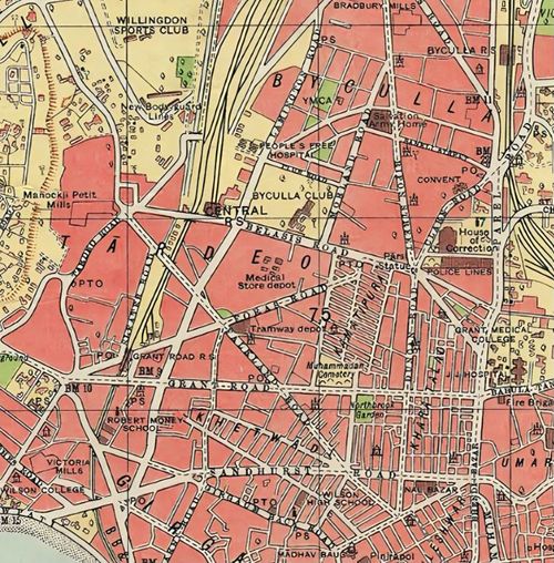 H.J. Couchman - Bombay Guide Map Including Part of Salsette - 1933 - Byculla & Girgaum