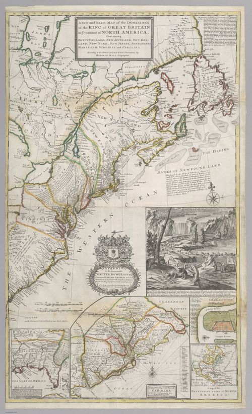 E560 - &nbsp;A New and Exact Map of the Dominions of the King of Great Britain on the Continent of North America. Containing Newfoundland, New Scotland, New England, New York, New Jersey, Pennsylvania, Maryland, Virginia and Carolina - Jane and Ronald Gibbs Collection