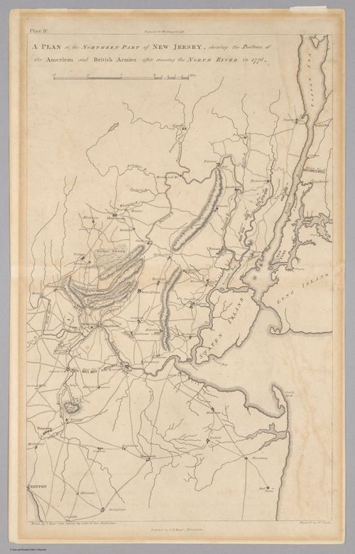 E560 - &nbsp; A Plan of the Northern Part of New Jersey, shewing the Positions of the American and British Armies after crossing the North River in 1776 - Jane and Ronald Gibbs Collection