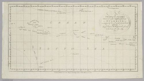 E560 - A chart of the islands discovered in the neighborhood of Otaheite in the course of several voyages round the world made by the Capns. Byron, Wallis, Carteret & Cook in the years 1765, 1767, 1769 (1784) - Jane and Ronald Gibbs Collection