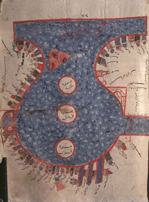 13th Century Mamluk Rendition of KMMS Mediterranean Map (Photo: Karen Pinto)Topkapı Sarayı Müzesi Kütüphanesi, Istanbul, MS. Ahmet 3348, fol. 37a, 684 A. H./1285 C. E.