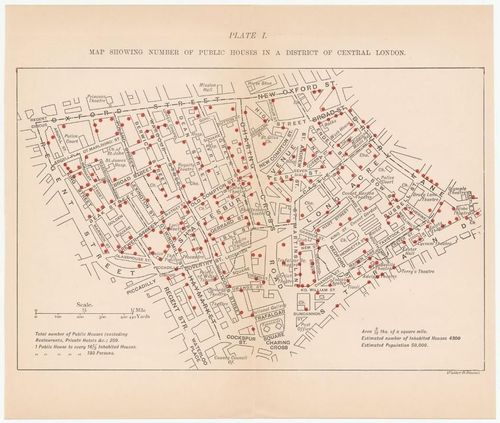 Map Showing Number of Public Houses in a District of Central London - Rowntree, Joseph & Arthur Sherwell - 1899