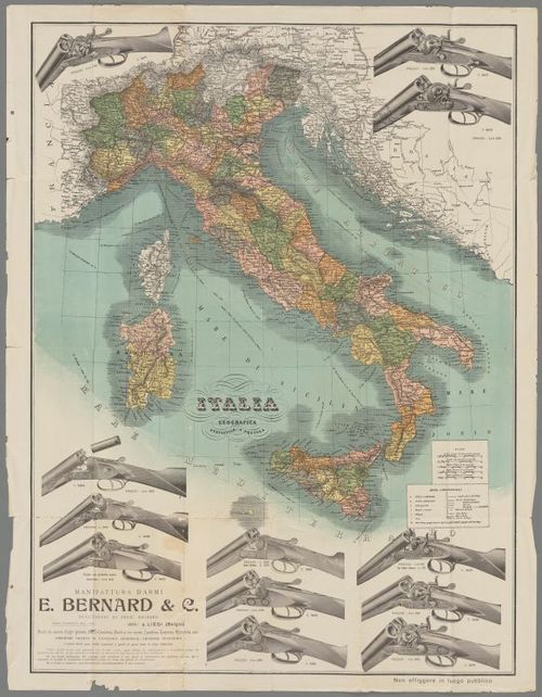 Italia Geografica Statistica e. Postal [Shotgun Map of Italy]