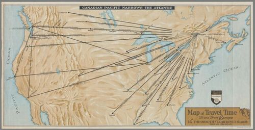 Map of Travel Time to and From Europe Via the Smooth St. Lawrence Seaway Then 39% Less Ocean
