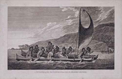 A Canoe of the Sandwich Islands, the Rowers Masked