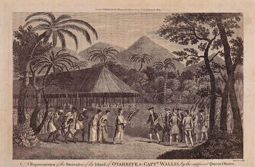 A Representation of the Surrender of the Island of Otaheite to Captain Wallis, by the supposed Queen Oberea